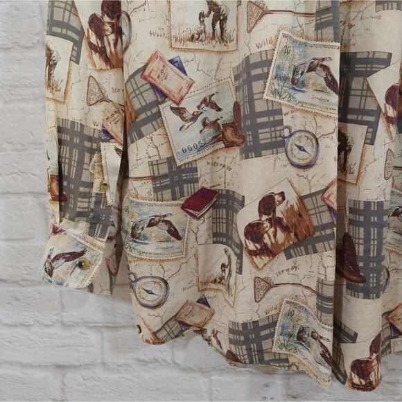 R Nautica Men's Outdoor Travel Stamp Print Long Sleeve Button Down Shirt Size XL - Picture 6 of 7